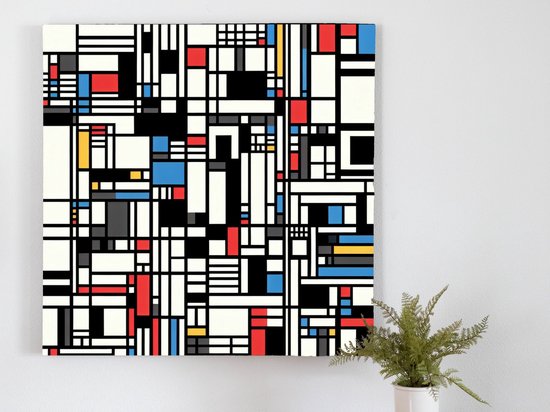 Doodle mondriaan schilderij | Abstracte geometrie: een moderne interpretatie van Mondriaan's meesterwerkapgollyDoodle mondriaan Artwork | Kunst - 30x30 centimeter op Canvas | Foto op Canvas