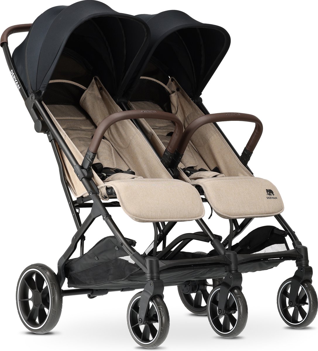 Bol.com Deryan Rolo X2 XL Duo Buggy - 2 persoons - Compact & Licht - Nougat aanbieding
