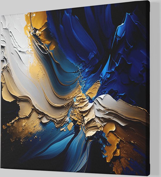 Peinture sur toile carrée - Abstrait - Or Blauw - 40x40x2 cm