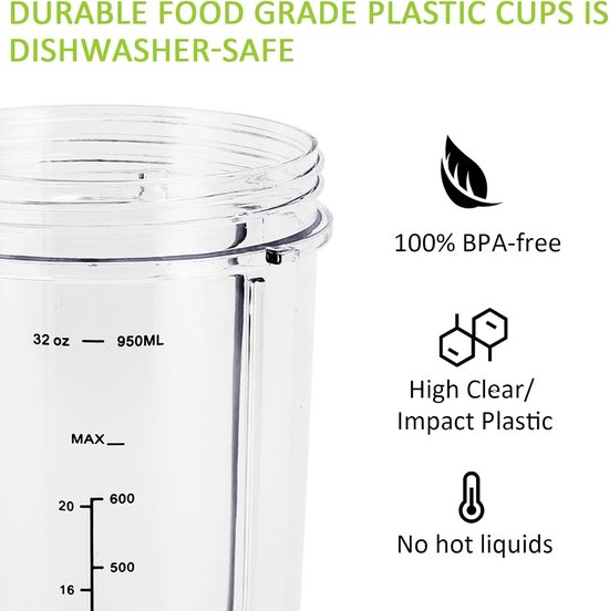 Blenders Cup, Plastic Hoge of Korte Transparante Cup Mok Blender Juicer Vervangende Onderdelen Accessoires voor Drinken Keuken (Hoge beker