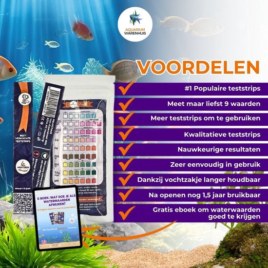 AquaCheck - Royal 9-in-1 aquarium teststrips - Inclusief GRATIS e-boek met oplossingen - 100 teststrips, 900 testen - Meet de belangrijkste waterwaarden