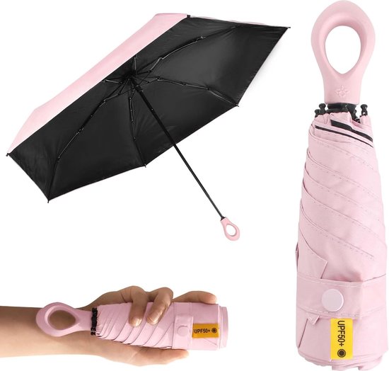 Mini Paraplu, Zakparaplu, Opvouwbare Reisparaplu, Kleine Compacte Paraplu, UV-Vouwparaplu, Ultralicht en Draagbaar, Paraplu voor de Regen en de Zon (zwart