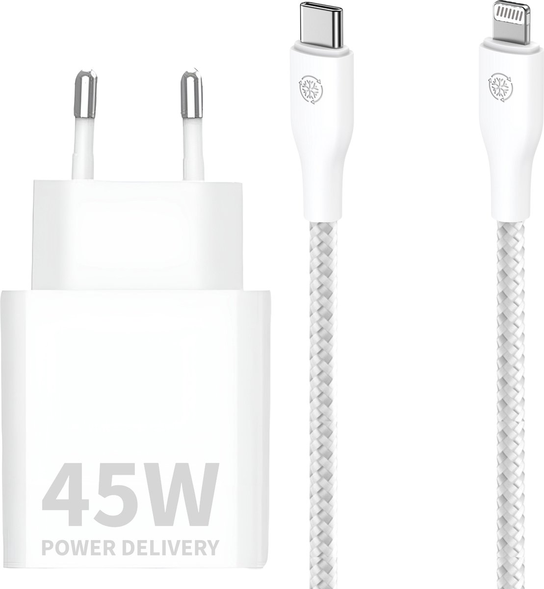 Snellader geschikt voor iPhone Oplader met Lightning naar USB-C Kabel 1 Meter - Wit