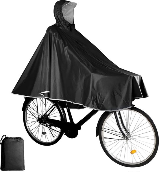 Foto: Ultiluxe regenponcho met capuchon zwart fietsponcho voor volwassenen en tieners regenjas tijdens fietsen reflecterend waterdicht herbruikbaar regen jas tegen motregen wind storm sneeuw buiten fiets poncho opbergtas