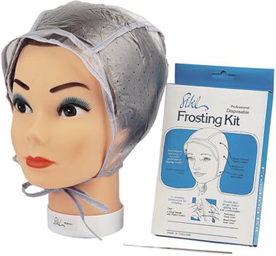 Sibel Professional Disposable Frosting Kit met haak op een mannequinhoofd.