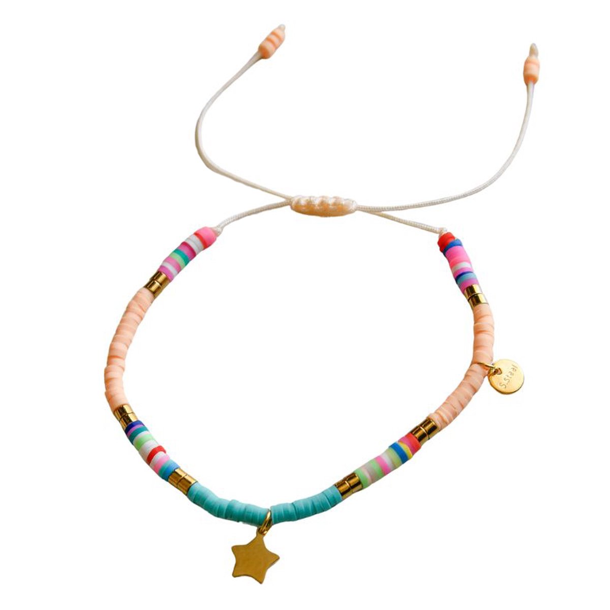 Marama - Ibiza Armband zalm-turquoise - verstelbaar - damesarmband - meisjesarmband - waxcord - boho - minimalistisch armbandje
