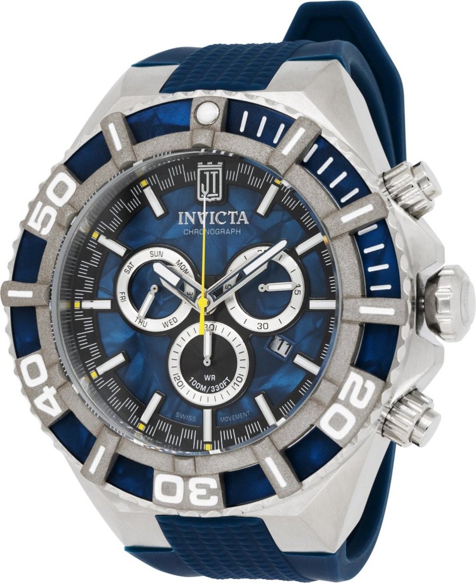 Invicta JT 40213 Heren Horloge - Waterdicht - Analoog - Quartz Uurwerk - Roestvrij Staal met blauwe Wijzerplaat -60mm