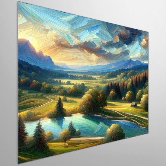 Acryl landschap schilderij | Prismatic Dreamscapes: A Vivid Exploration of Color and Nature | Kunst - 20x20 centimeter op Dibond | Foto op Dibond