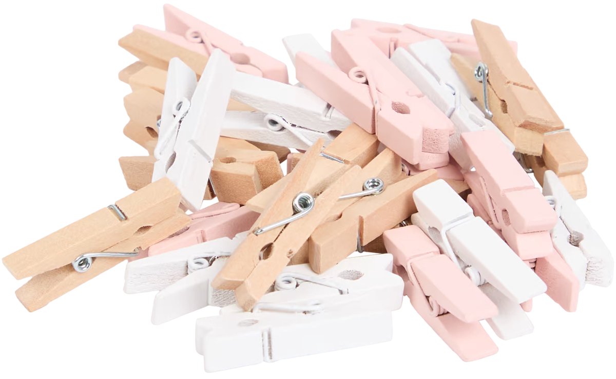 Mini Houten Wasknijpers 32 stuks blank/wit/roze 3,5 CM - Knijpertjes Mini - Knijpers Mini