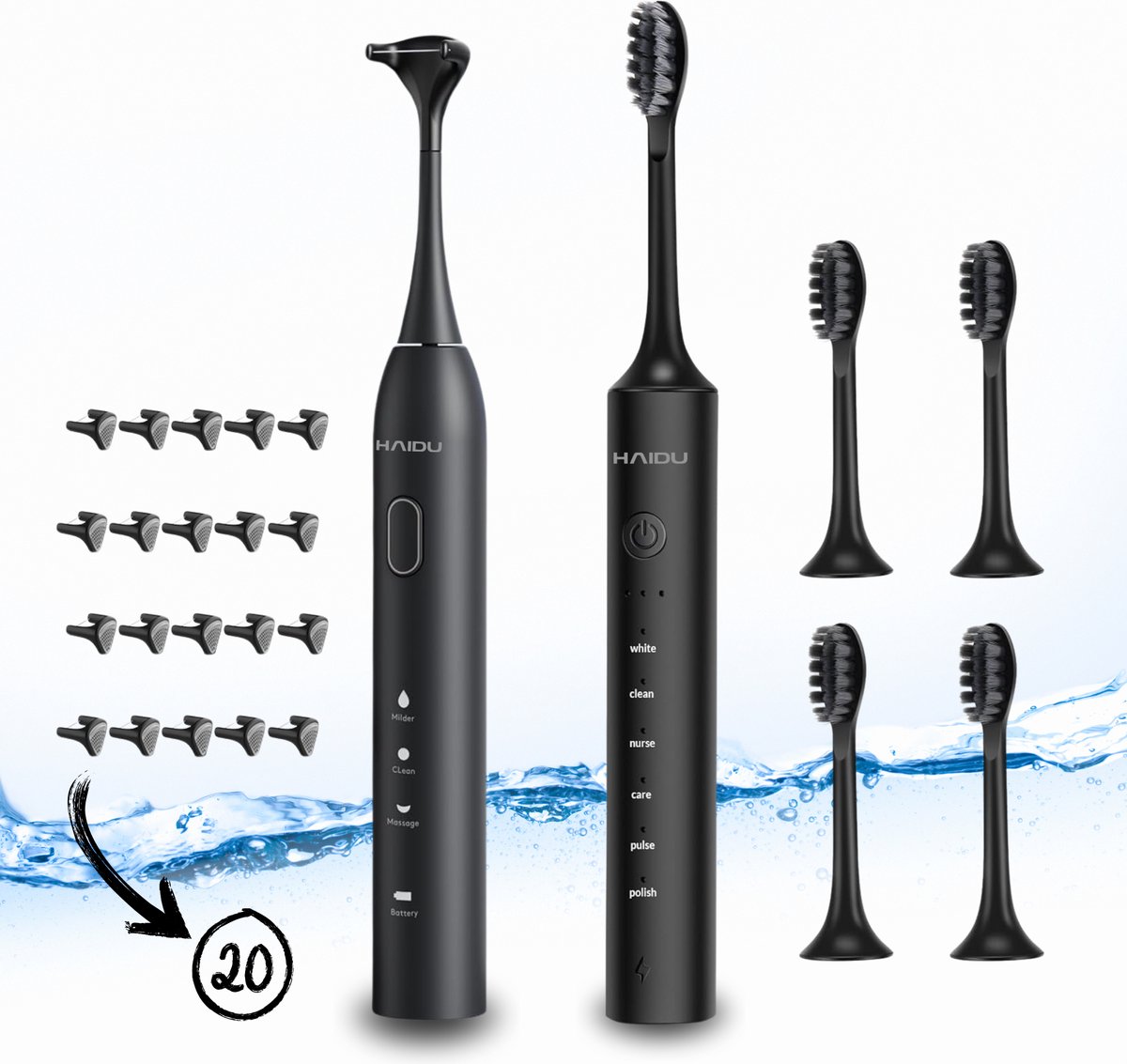 Goedkoopste HAIDU Elektrische Tongschraper Elektrische Tandenborstel – Waterflosser alternatief – Flosdraad – Zwart
