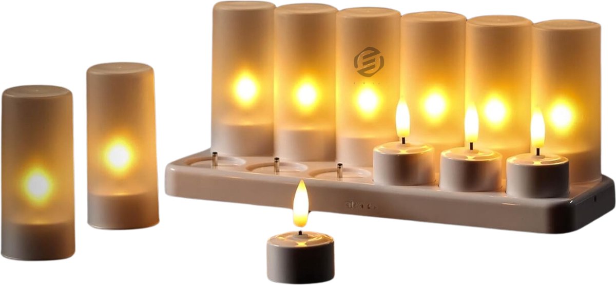 Equivera Oplaadbare LED Kaarsen - Elektrische Kaarsen - Oplaadbare Waxinelichtjes - Realistische Kaarsen - Kerstverlichting - Veilig en Duurzaam White