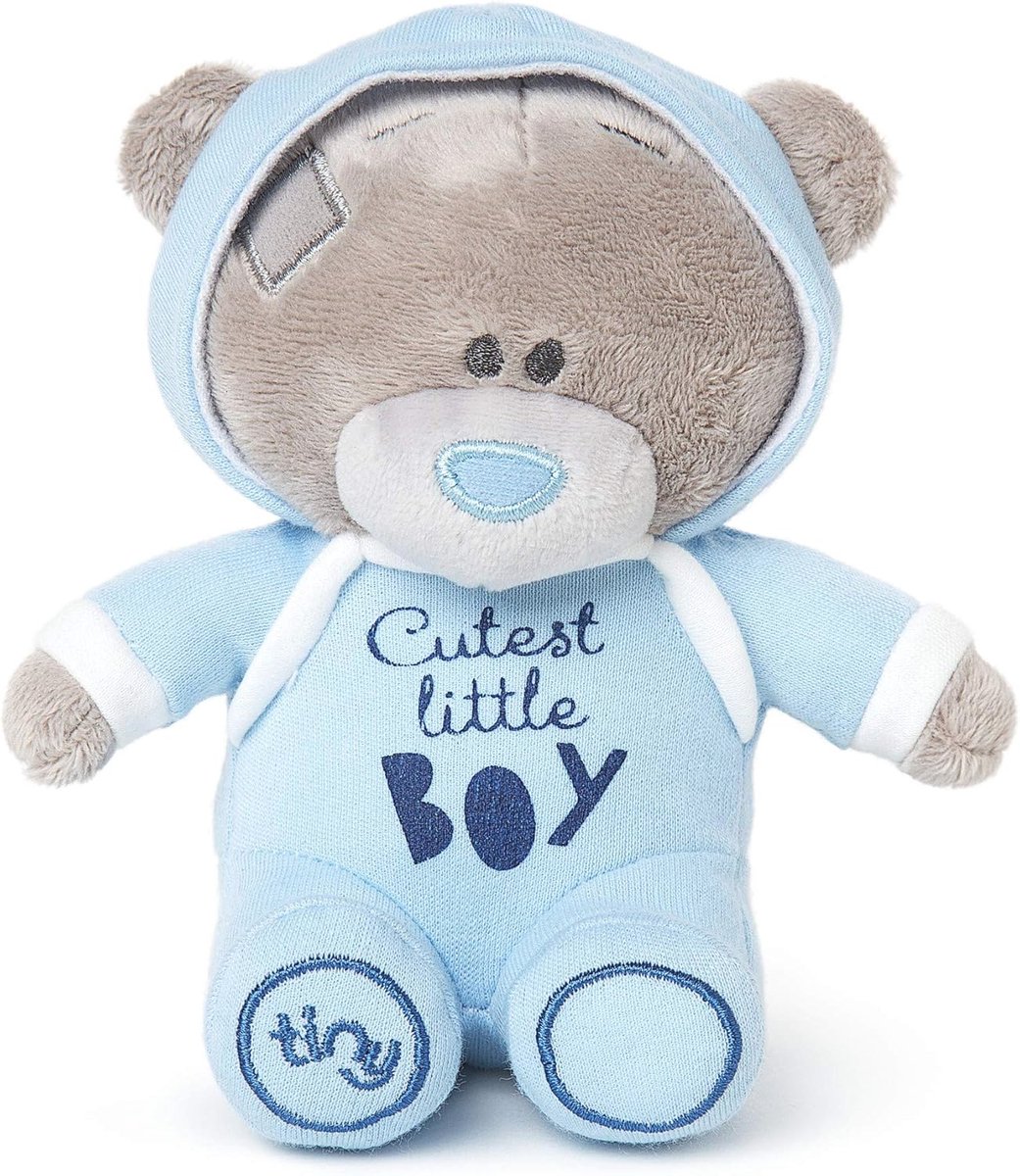 Kleine Teddybeer 'Cutest Little Boy' in Blauwe Baby Grow - Knuffelbeer voor Baby's