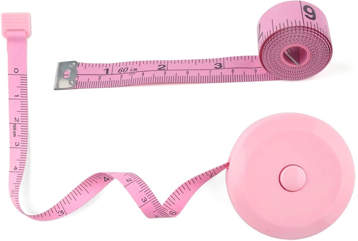 Dubbelzijdig intrekbaar Meetlint voor Naaien en Lichaamsmetingen - 150 cm - Roze - 2 Stuks