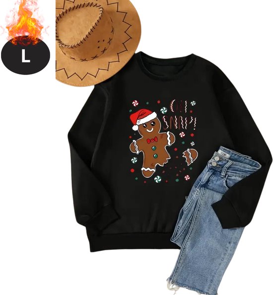 Livano Pull de Noël - Femme - Mauvais pull de Noël - Pull de Noël - Imprimé dessin animé - Pull de Noël - Jumper de Noël - Pyjama - Zwart - L