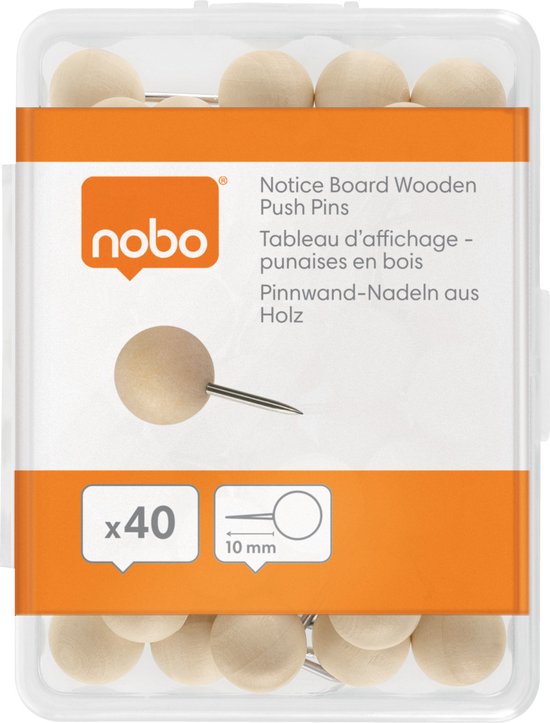Punaises en bois Nobo pour tableau mémo - 40 pièces