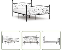vidaXL Tweepersoonsbed - Metalen Bed Frame - Bedframe met lattenbodem metaal zwart 160x200 cm - Zwarte Bedpost - Bedframe Met Lattenbodem - Modern Bed