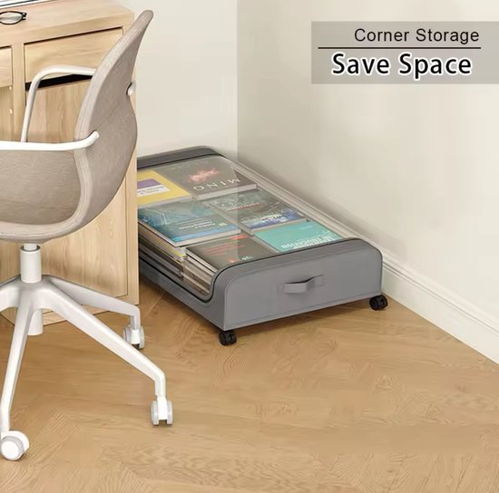Novaliv Onderbedcommode met wieltjes, 4 stuks, 28 liter, opbergdoos, deksel, transparant, stapelbaar, met clipsluiting, rolkist, BPA-vrij, 61 x 40 x 17 cm