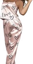 Boncy® Pyjama Set Dames Love - Pyama Nachtkleding Volwassenen - Satijn Nachthemd Pyjamabroek Meisje - Maat S