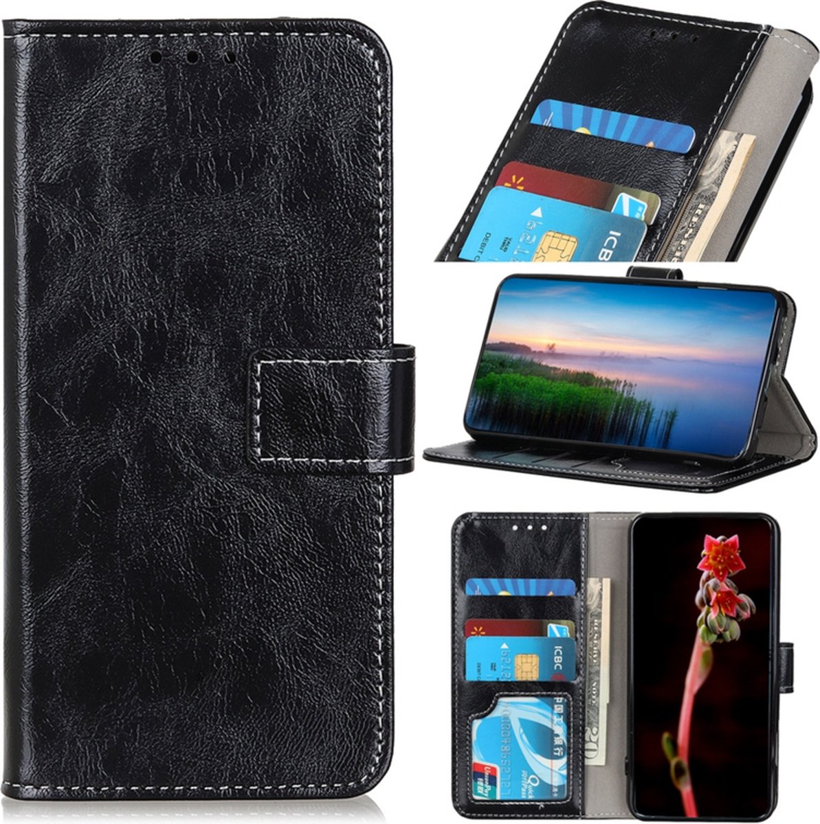 Boek Cover Hoes Etui geschikt voor iPhone 12 Pro Max - 6.7 - Zwart