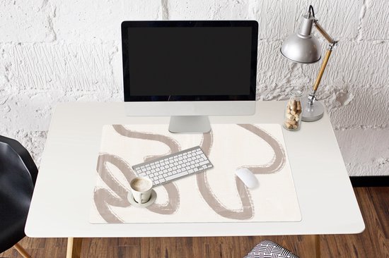 Muismat XXL 90x60 cm - Bureau onderlegger - Bureau mat Abstract - Moderne kunst - Beige - Bureaumat - Gaming mousepad xl - Bureaulegger groot - Computer deskmat