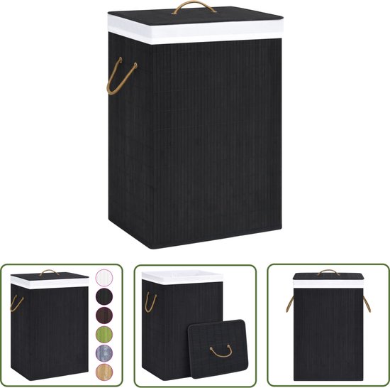 vidaXL Bamboewasmand - Wasmand - Wasmand met 2 vakken 72 L bamboe zwart - Zwarte Wasmand - Opbergmand - Wasbak