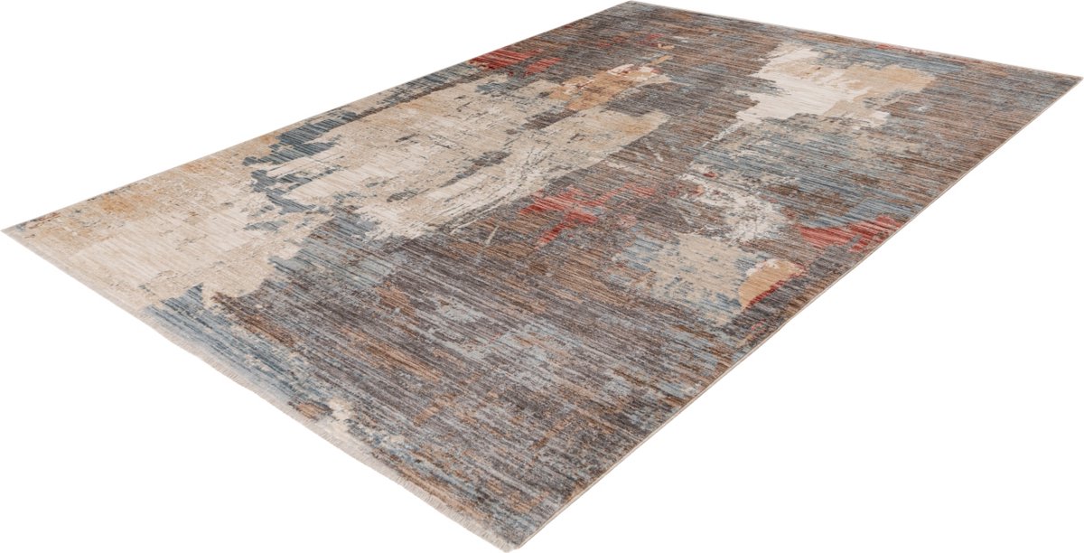 Lalee Daytona Vloerkleed- Industriele luxe en abstract design- korte franjes- modern tapijt 120x170 cm multi beige rood blauw