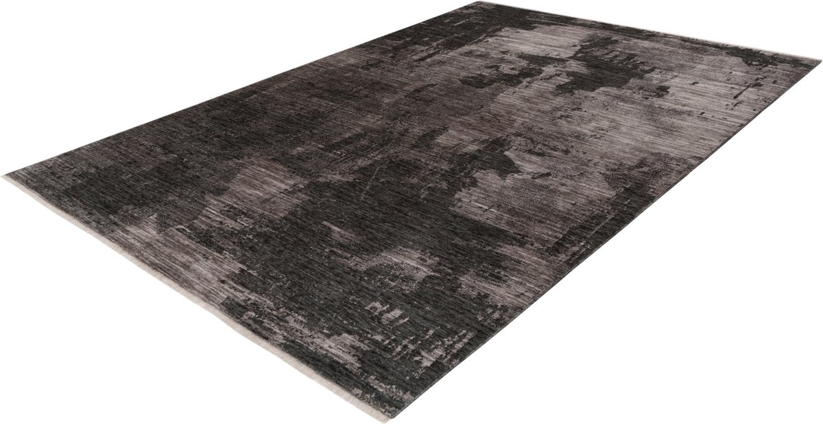 Lalee Daytona Vloerkleed- Industriele luxe en abstract design- korte franjes- modern tapijt 80x150 cm grijs beige