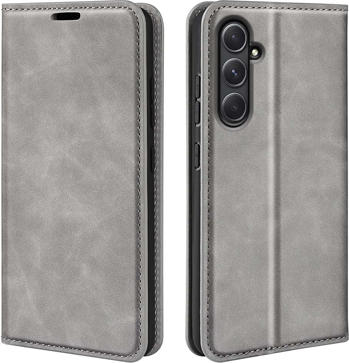 MobyDefend Hoesje - Geschikt voor Samsung Galaxy A55 - Luxe Wallet Bookcase (Magnetische Sluiting) - Grijs