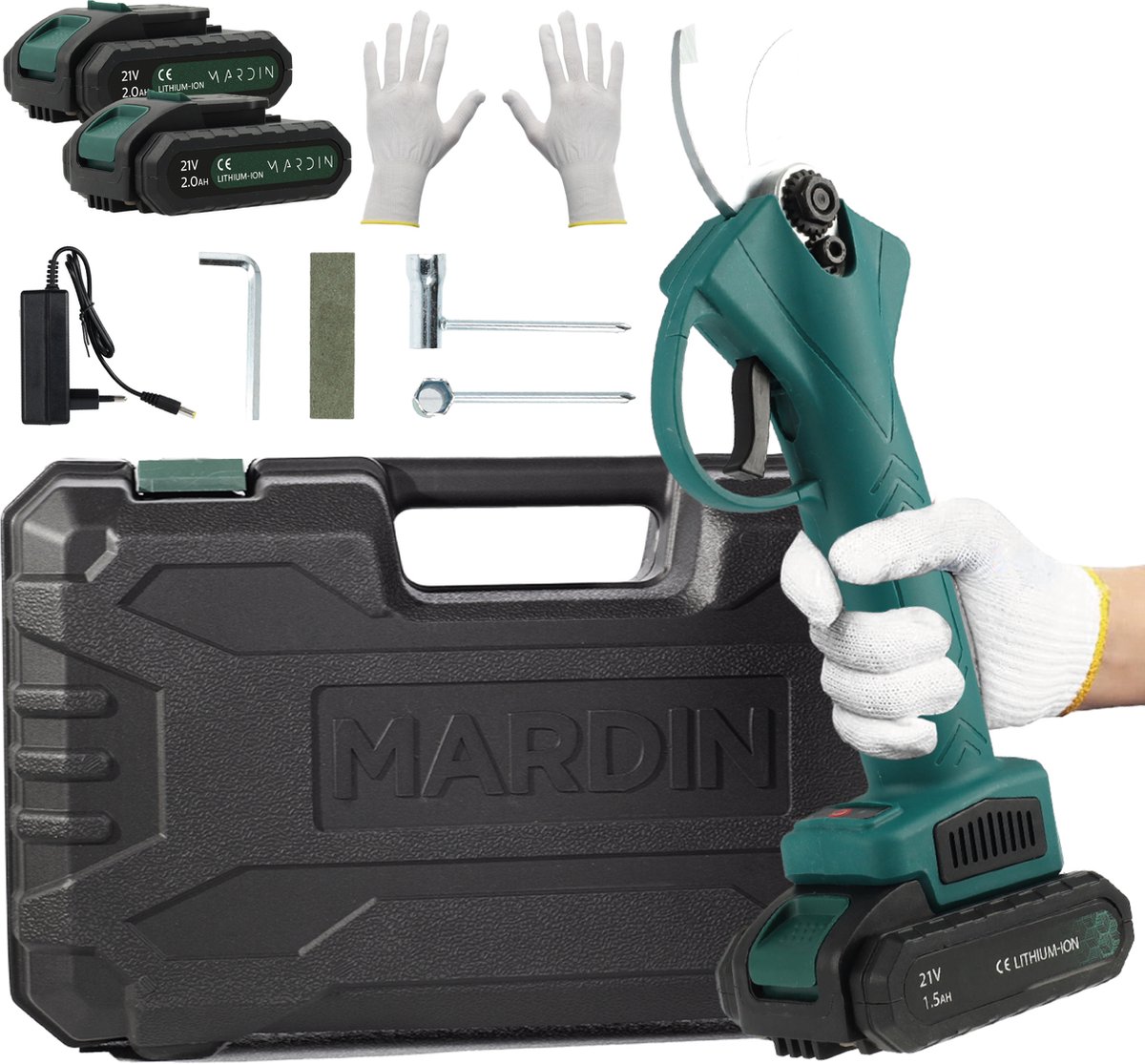 Mardin Elektrische Snoeischaar – Takkenschaar - Incl. Koffer - 2 Accu’s - Groen - Sint & Kerst Cadeau
