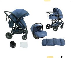 Mino Bambino kinderwagen 3 in 1 -blauw -- kinderwagen - reiswieg - autostoel - luiertas - voetenzak - bekerhouder - matrasje