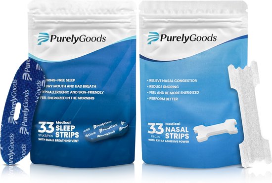 PurelyGoods® Neusstrips & Mondtape - 2 x 33 Neuspleisters & Mondpleisters - Anti Snurk Strips - Huidvriendelijk