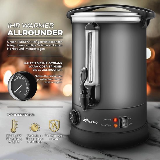 Fontaine à Vin Chaud électrique Navaris – 6,8L – Distributeur Chauffant Pour Thé, Café, Jus