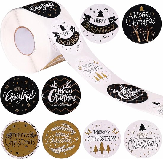 Fako Bijoux - 500 Kerst Stickers Op Rol - 2.5cm - Kerststickers - Christmas Stickers - Label Kerst - Sluitzegel - Merry Christmas Classic Mix - 25mm