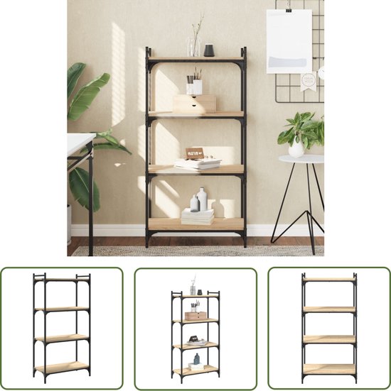 Industriële boekenkast 180 cm eiken look met metalen frame