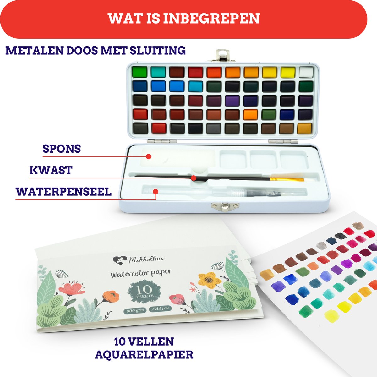 Mikkelhus Aquarelverf Set - Verfset met 50 diverse kleuren aquarelverf - Voor volwassenen — afbeelding 3