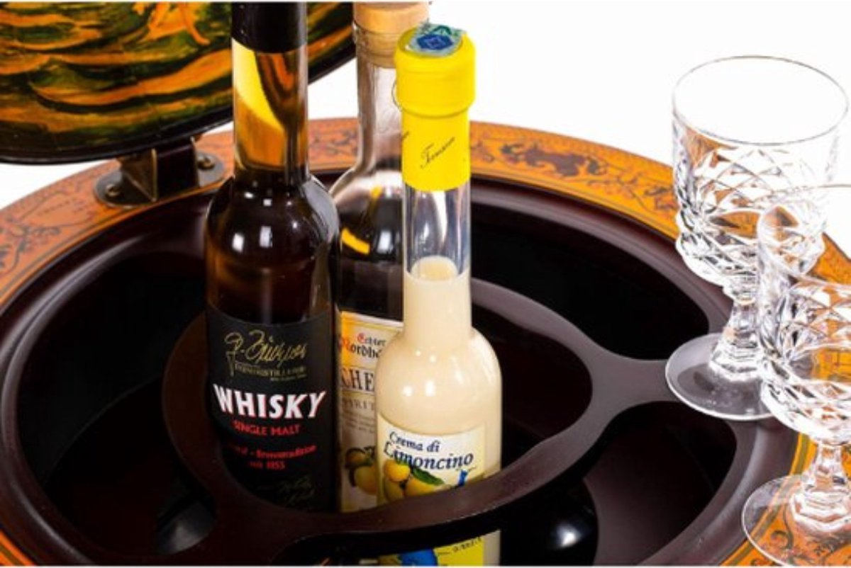 COSTWAYWereldbol barwagen, retro, wereldbol op wielen, 2 niveaus, huisbar, serveerwagen, hout, wijnstandaard, wijnrek voor wijn, sterke drank, dranken