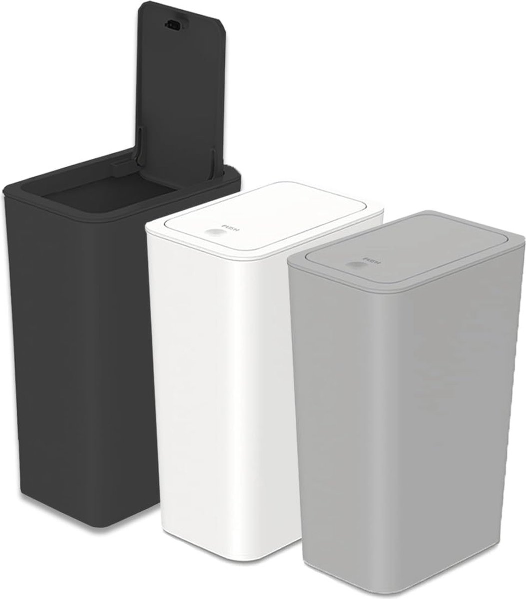 Goedkoopste Handige Set van Drie Strakke Prullenbakken met Pop-Up Deksel voor Diverse Ruimtes