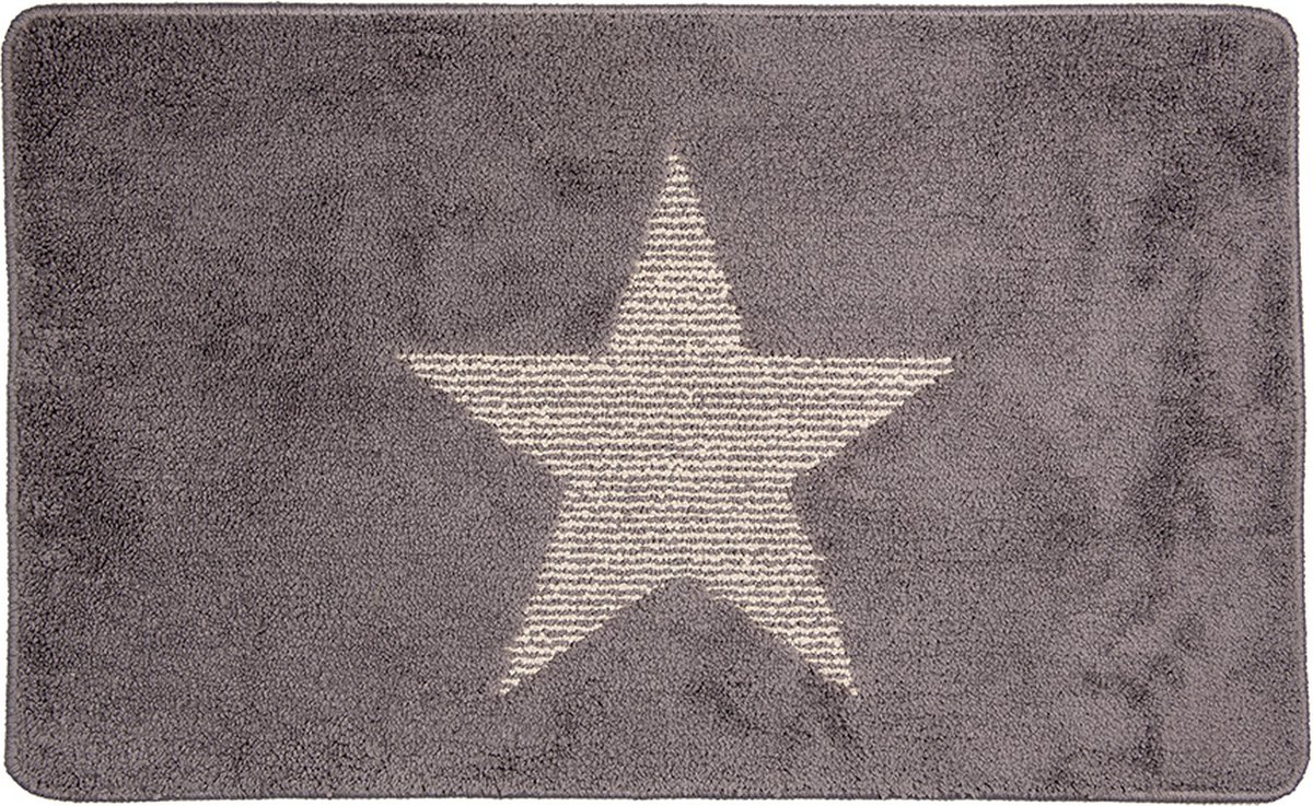 Badmat 78x48x1 cm Grijs Polyester Ster