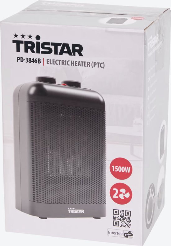 Radiateur Céramique PTC Tristar KA-5074-2 - Puissance 900/1800W, 3 Modes, Oscillation, Minuterie 24h - Noir