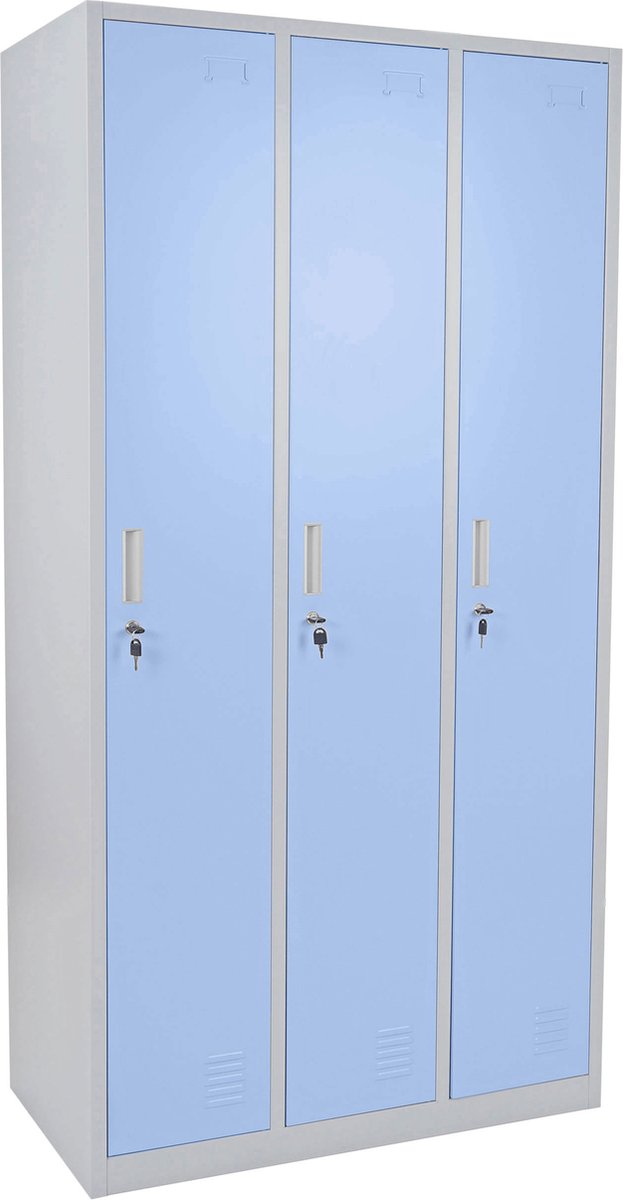MCW Locker Boston T829, afstortkluisje Lockerkast, metaal 3 vakken ~ blauw
