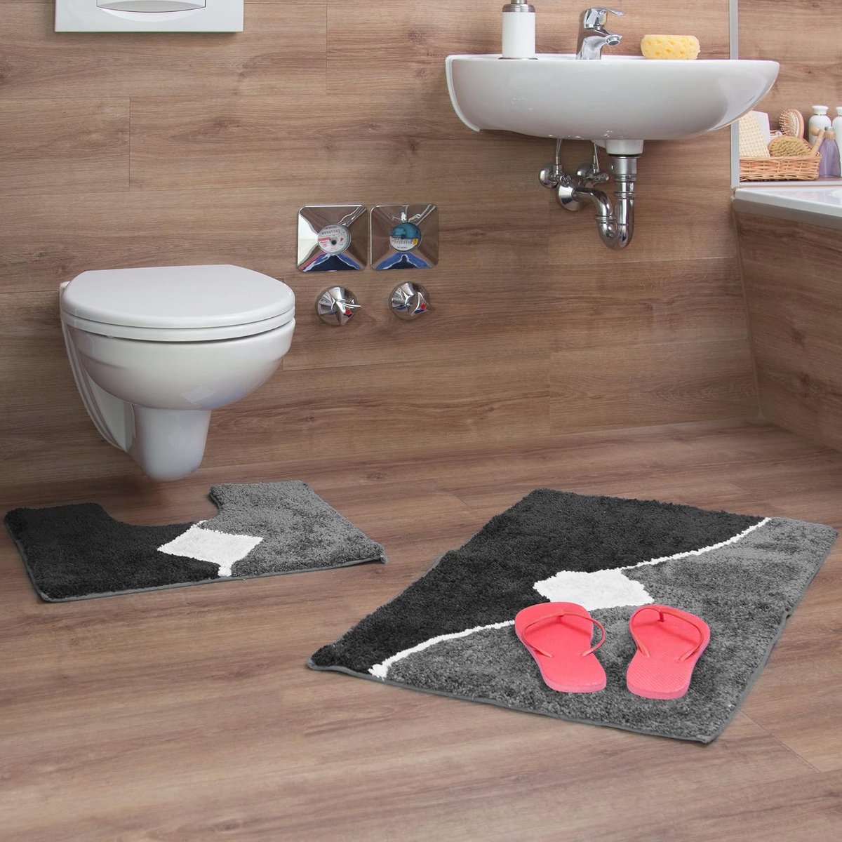 Wasbare Badmat Set met Toiletmat voor Vloerverwarming - 2-delig, Absorberend en Huidvriend
