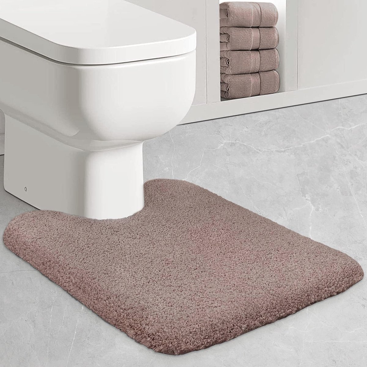 Antislip Toiletmat met Uitsparing - 50 x 60 cm - Zacht Microvezel - Taupe