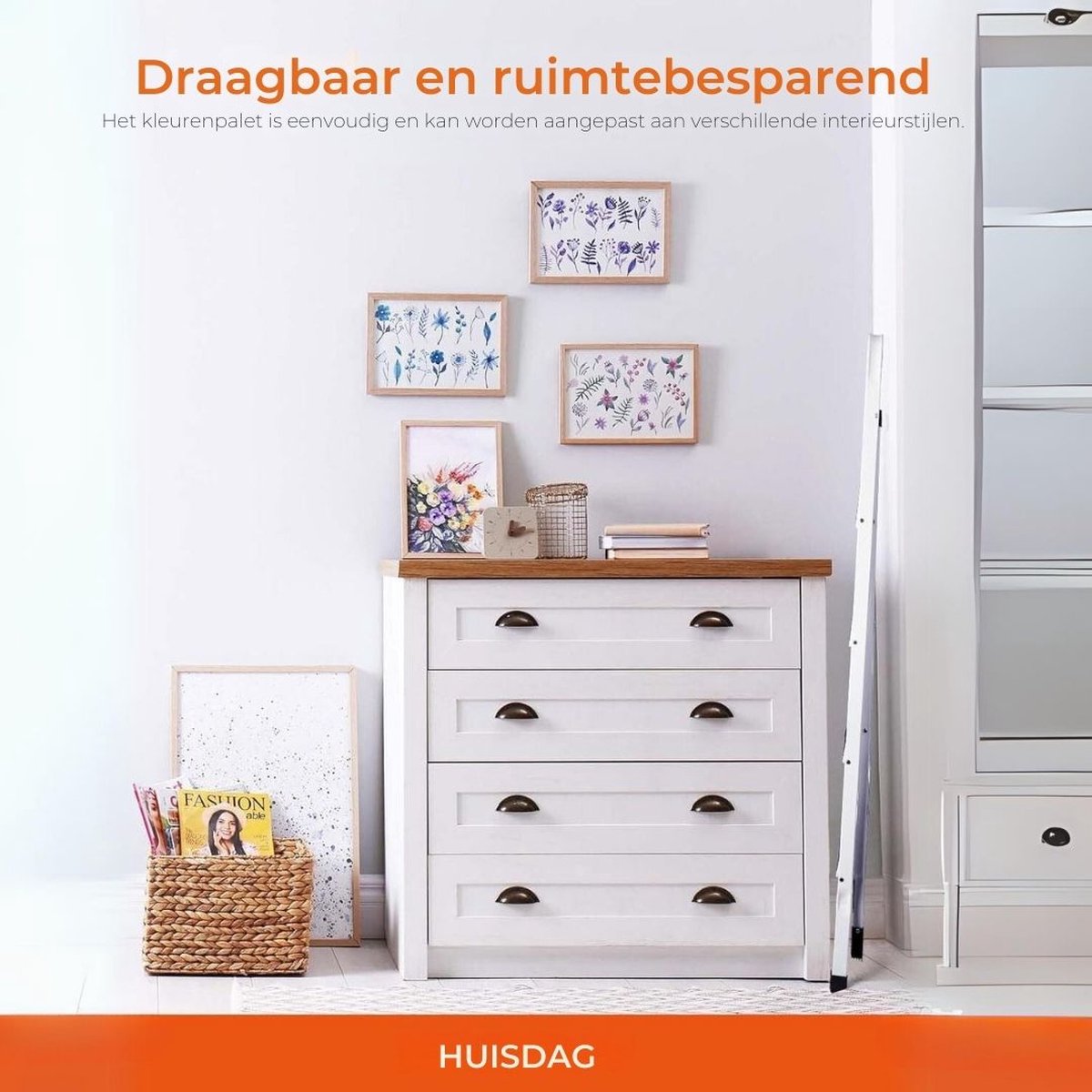 Huishoudtrap 4 Treden - Keukentrapje Basic Inklapbaar Met Handgreep – Keukentrap Anti-slip – Trapladder - Opstapje – Vouwladder Belastbaar tot 150 kg – Ladders – Keukentrap - Wit – foto 6