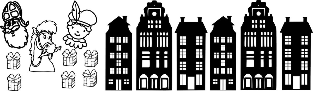 Sinterklaas en huisjes 30x100cm statisch, herbruikbare dubbelzijdige raamsticker