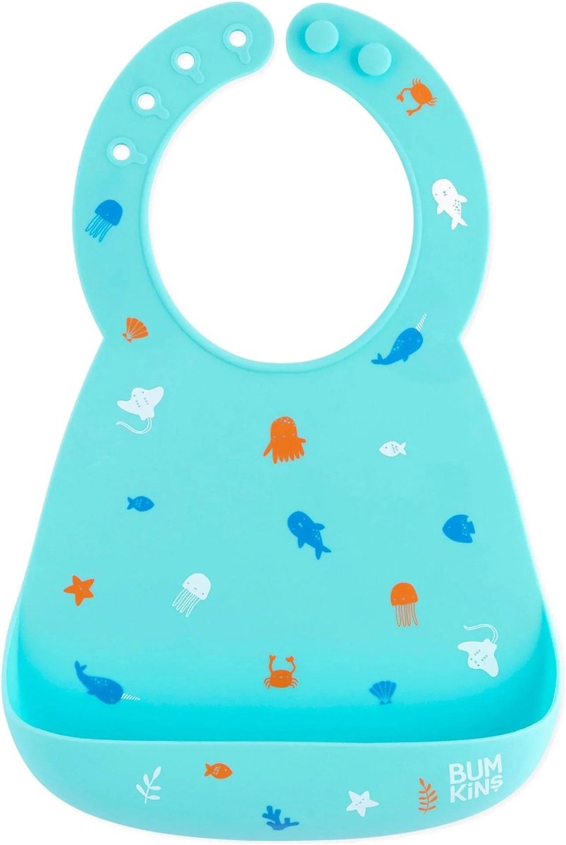 Goedkoopste Bumkins - Siliconen slab met opvangbakje - Blauw Oceaanleven (6-24 maanden