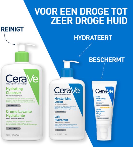 CeraVe Hydraterende melk - voor de droge tot zeer droge huid - met 3 essentiële ceramiden en hyaluronzuur - 473ml