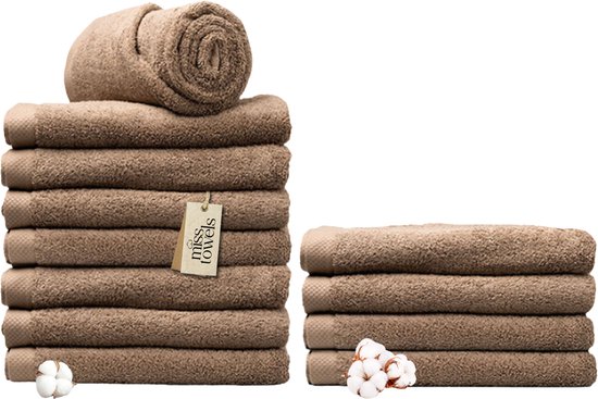 Miss Towels 70x140 Handdoeken Set 12 st. - 5 sterren Hotelkwaliteit - Badtextiel - Luxe Badhanddoeken - Zachte Badlakens - Kastanje Bruin - 8+4