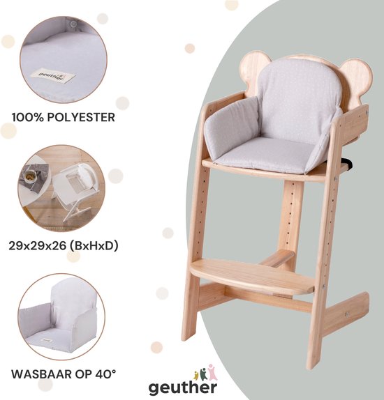 Geuther Filou - Stoelverkleiner - Grijs - OekoTex - zitverkleiner geschikt voor Filou kinderstoel - Stoelkussen - Stoelverkleiner voor kinderstoel van Geuther — afbeelding 5
