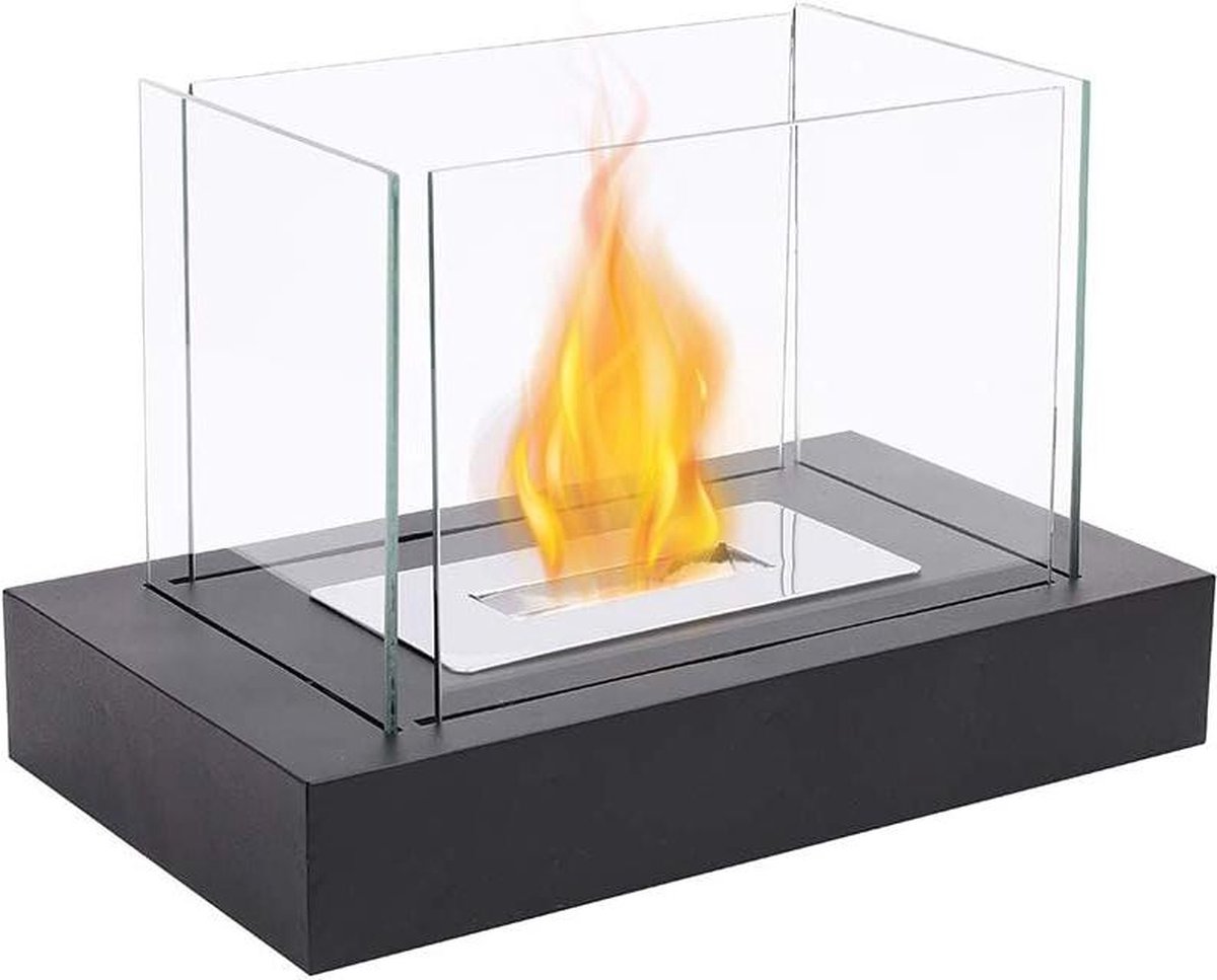 Vuurkorf Rechthoekige Vuurpot op Tafelblad Met Vierzijdig Glas 34cmL - Draagbare Tafelblad Open Haard - Schoon Brandende Bio-ethanol Open Haard - Zonder Ventilatieopeningen - Voor Binnen en Buiten