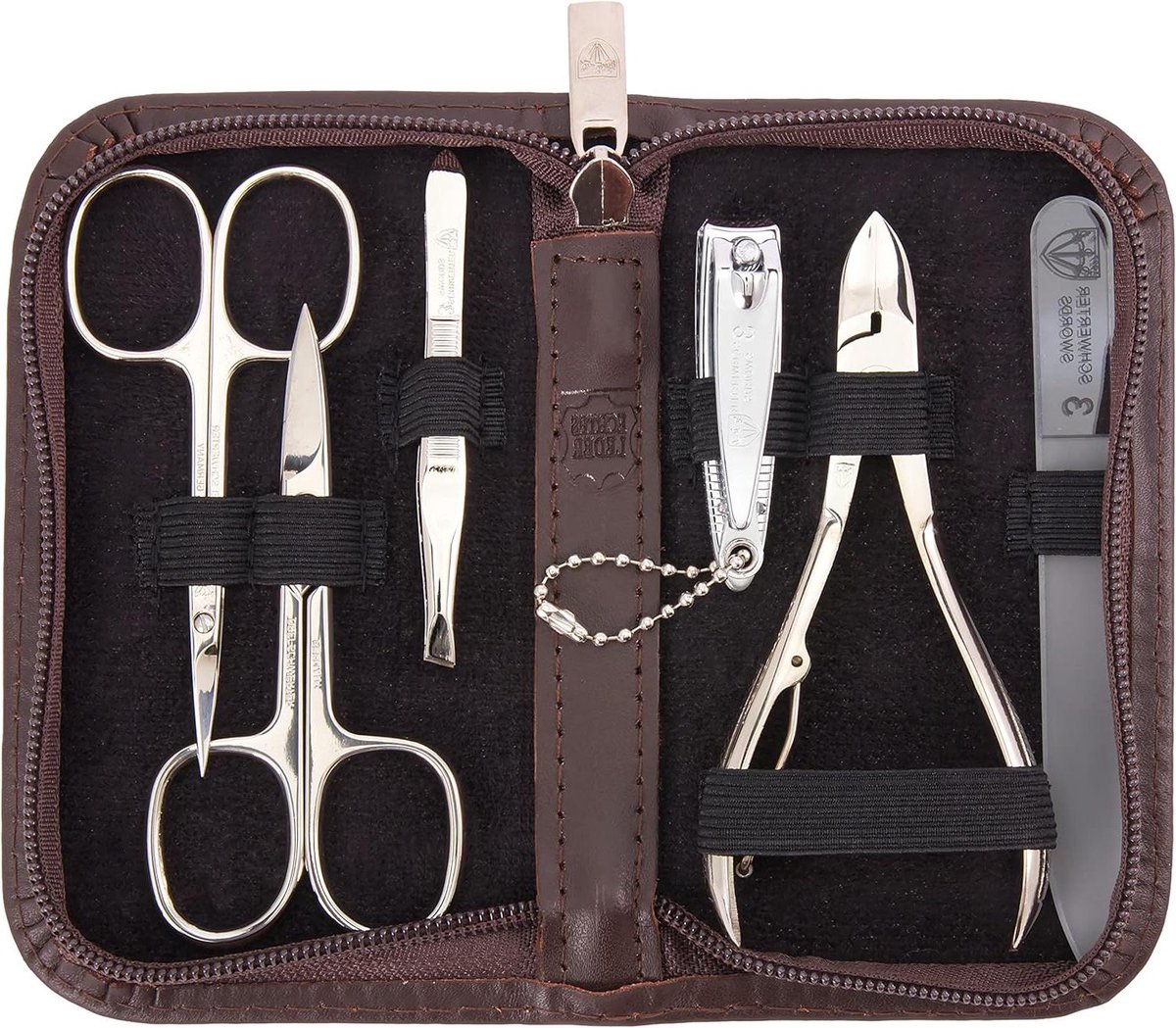 Goedkoopste Manicure Set - Uitgebreide pedicure- en manicureset in bruin lederen etui - Nagelschaar, huidschaar, nagelknipper, nagelvijl, pincet, nageltang